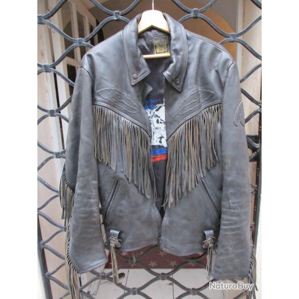 blouson cuir  de moto indian avec franges vintage