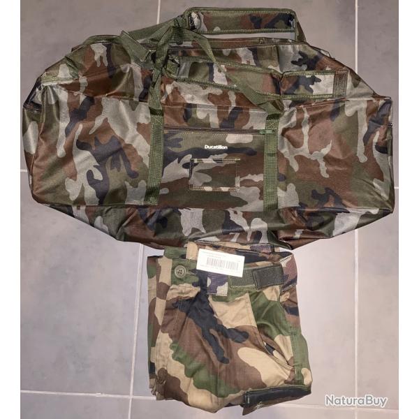 LOT A SAISIR ! SAC DE CHASSE CAMO NEUF poches extrieures 70L+BAS DE TRELLIS NEUF T4S2 taille 77/84L