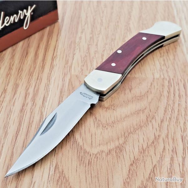 Couteau Schrade Uncle Henry 22 "Brown Bear" Lame Acier Inox Manche Bois de Rose Lockback SCHLB3