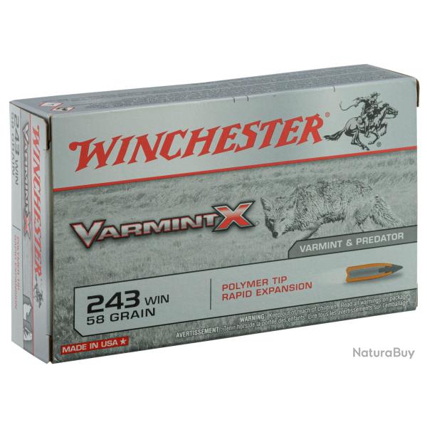 Winchester Calibre 243WIN 58gr Varmint-X bte de 20