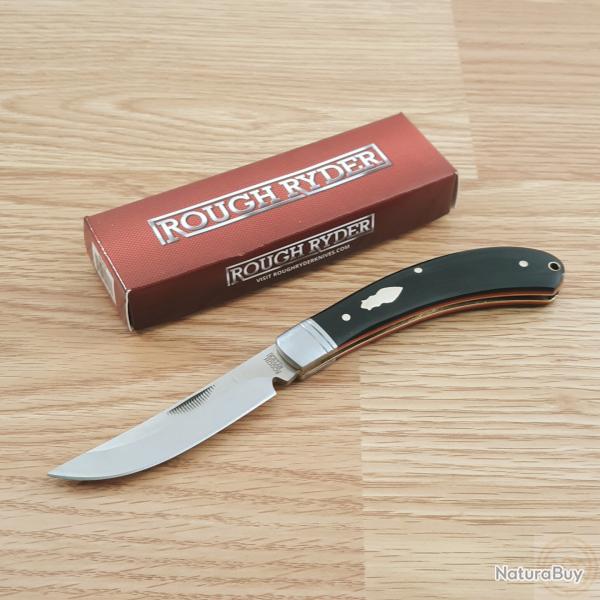Couteau Rough Ryder Large Bow Trapper Lame Acier Inoxydable Manche Black Micarta Slip Joint RR2456 -