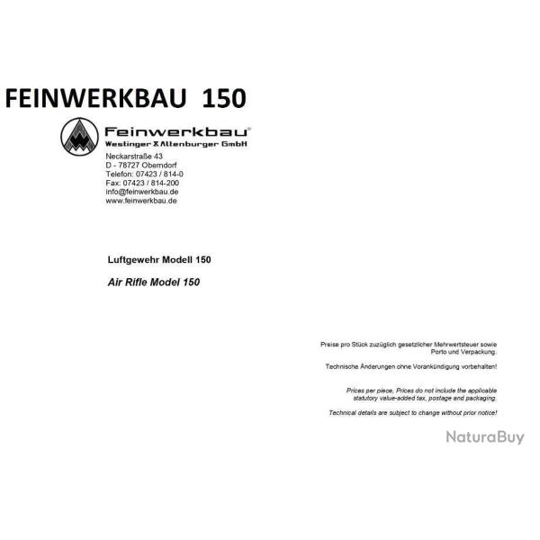 notice carabine FEINWERKBAU 150 (envoi par mail) - VENDU PAR JEPERCUTE (m2498)