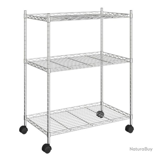 �tag�re de rangement 3 niveaux avec roues 60x35x81cm fer chrom� 150kg multifonction pratique