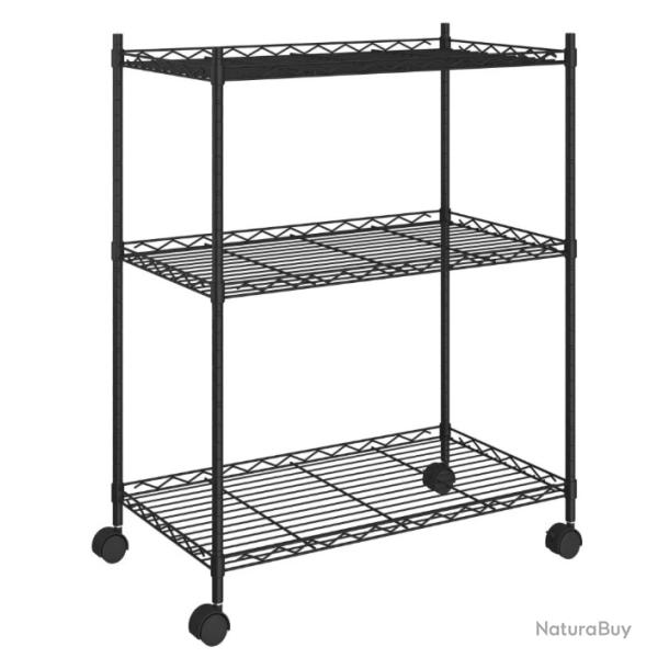 tagre de rangement 3 niveaux avec roues 60x35x81 cm noir fer transportable pratique robuste 150 kg