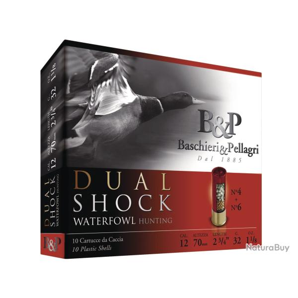 Cartouches B&P Calibre 12/70 Dual Shock 32 g N6+4 Bourre jupe (Cuivre + Cuivre zingu)
