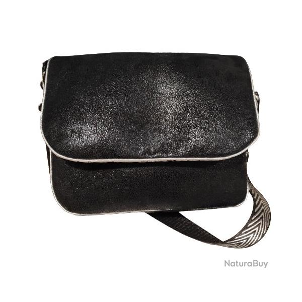 Superbe Sac � main Besace Noir Scintillant Simili Cuir Fait Main Neuf