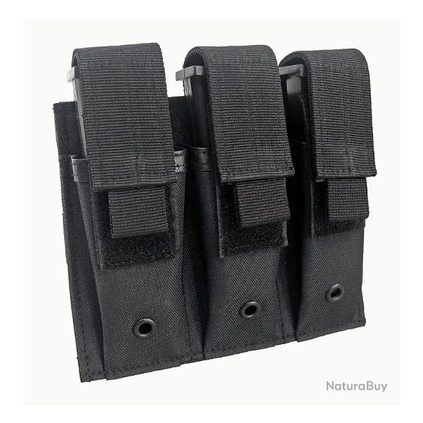 Porte chargeur triple tactique - Noir - Velcro - Pour arme de poing