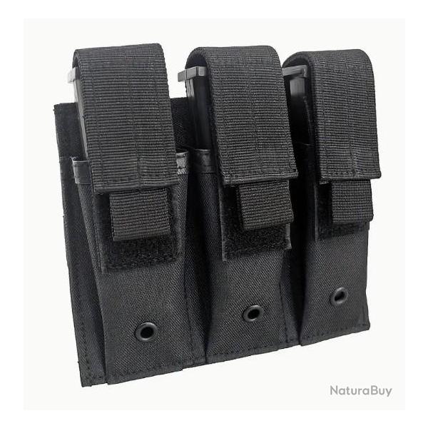 Porte chargeur triple tactique - Noir - Velcro - Pour arme de poing