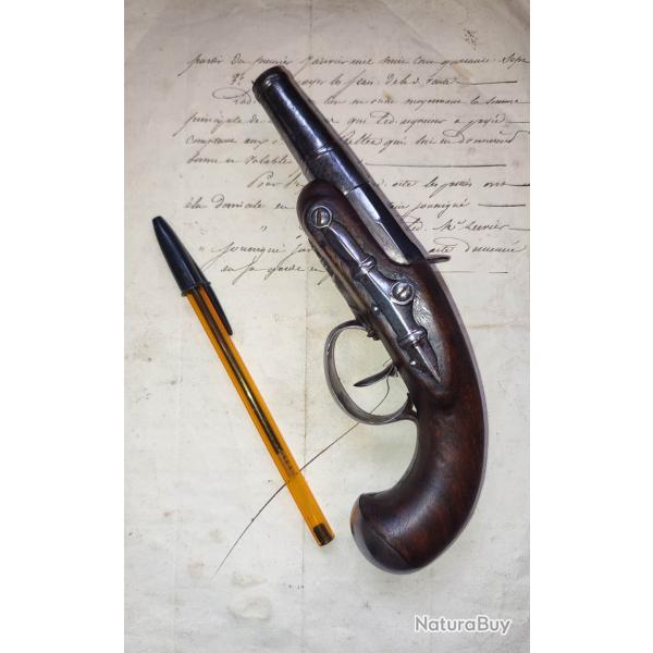 Petit pistolet � silex dit de voyage ou carosse � canon d�vissable XVIIIe