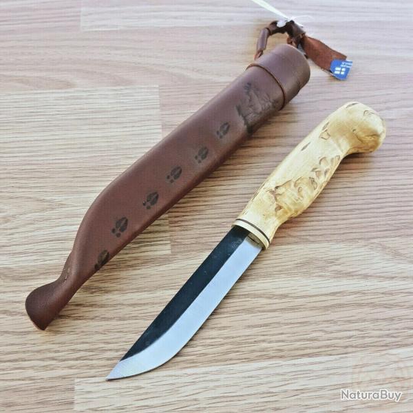 Couteau Puukko Wood Jewel Lame Acier Carbone Manche Bouleau Etui Cuir Made Finland WJ23VISA10