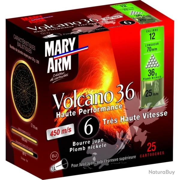 CARTOUCHE DE CHASSE MARY ARM VOLCANO 36 BJ HP  - CALIBRE 12 - plomb 6