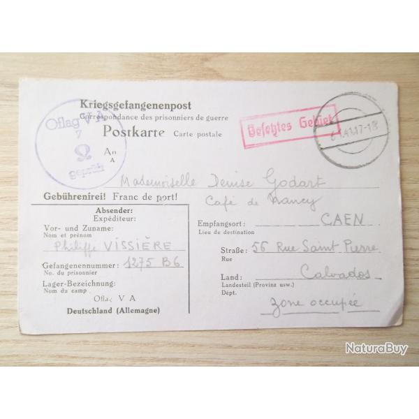 Oflag V-A Weinsberg correspondance prisonnier officier 4 janvier 1941