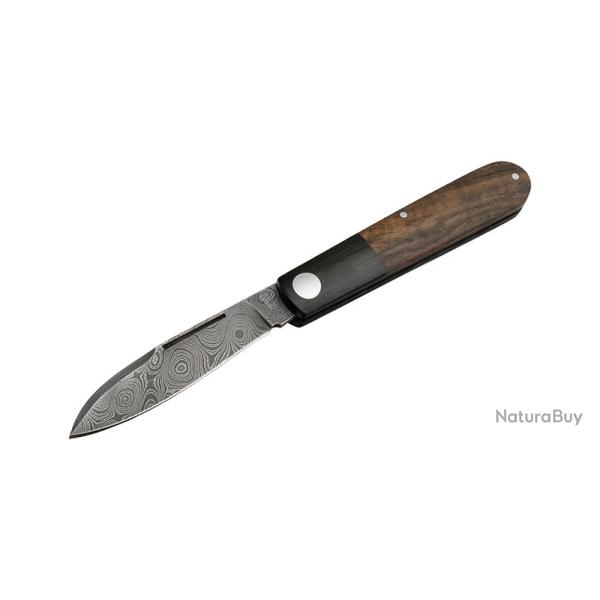 Couteau Boker Barlow Prime Tirpitz-Damascus - Lame 69mm - Manche Micarta/Noyer - Etui feutre