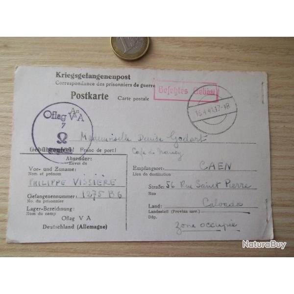 12 avril 1941 Oflag V-A Weinsberg correspondance prisonnier officier 2 ww