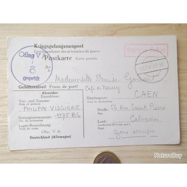 Oflag V-A Weinsberg correspondance prisonnier officier 2 ww 15 f�vrier 1941