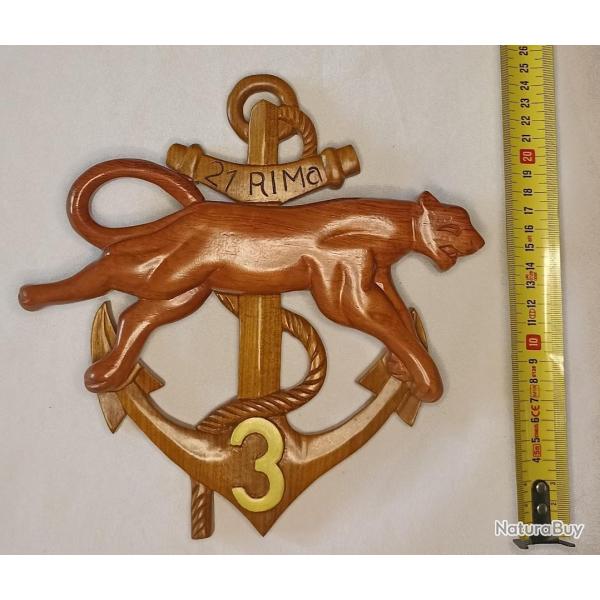 Insigne mural 21�me RIMa 3�me Compagnie Colonial en bois sculpt�