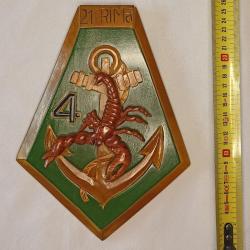Insigne mural 21&egrave;me RIMa 4&egrave;me Compagnie Colonial en bois sculpt&eacute;