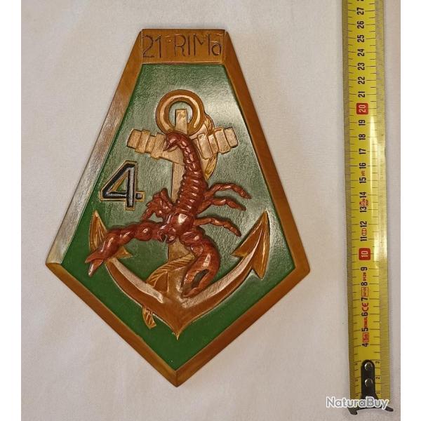 Insigne mural 21�me RIMa 4�me Compagnie Colonial en bois sculpt�