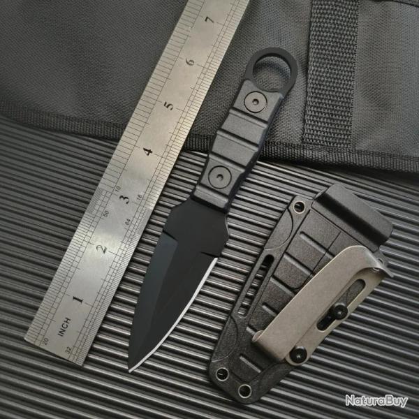 Couteau de Poche Outdoor Robuste avec Gaine Kydex - Lame Inox 7 cm - Survie Randonne Collection n1