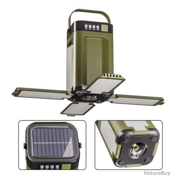 Lampe Solaire de Camping Pliable - 2000 mAh Power Bank, USB & Charge Solaire, �tanche IPX4