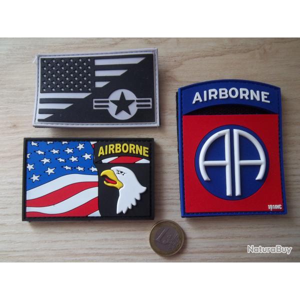 lot 3 �cussons U.S Airborne 101 et 82 �me insignes PVC drapeau