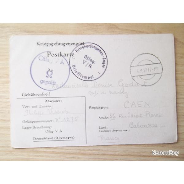 12 aout 1940 Oflag V-A Weinsberg correspondance lettre prisonnier officier 2 ww