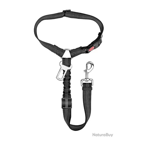 Ceinture de Scurit Chien Voiture Harnais Rglable + Tampon lastique & Crochet Appuie-Tte Noir