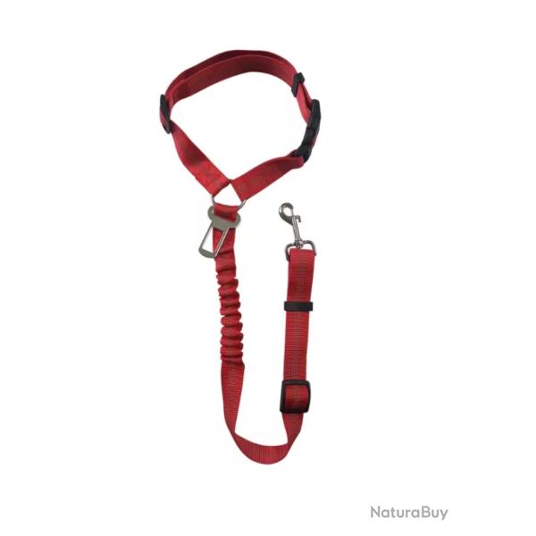 Ceinture de Scurit Chien Voiture Harnais Rglable + Tampon lastique & Crochet Appuie-Tte Rouge