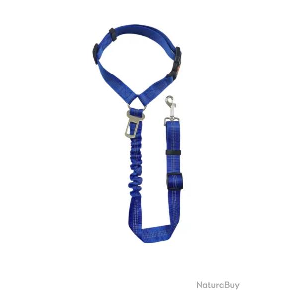Ceinture de Scurit Chien Voiture Harnais Rglable + Tampon lastique & Crochet Appuie-Tte Bleu