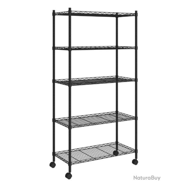 �tag�re de rangement 5 niveaux roues 75x35x155 cm Noir fer 250 kg pratique multifonction