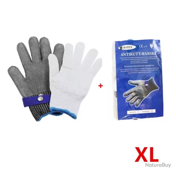 Gant Anti-Coupure Acier Inoxydable Protection Niveau 5 Boucher Cuisine Taille XL