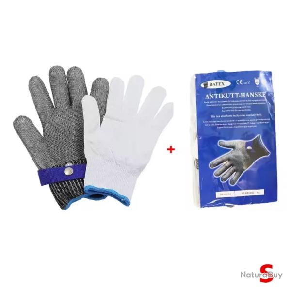 Gant Anti-Coupure Acier Inoxydable Protection Niveau 5 Boucher Cuisine Taille S