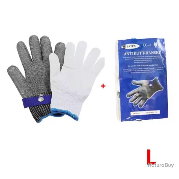 Gant Anti-Coupure Acier Inoxydable Protection Niveau 5 Boucher Cuisine Taille L