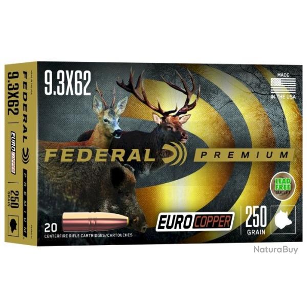 Munitions sans plomb FEDERAL cal.9.3x62 premium euro Copper 250gr par 20