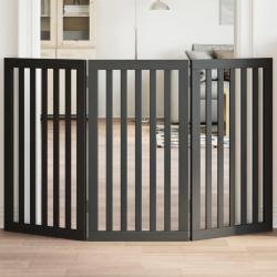 Barri&egrave;re pour chien pliable 3 panneaux noir bois de peuplier