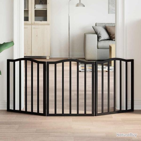 Barri�re pour chien pliable 3 panneaux noir bois de peuplier