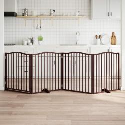 Barri&egrave;re pour chiens avec porte 4 panneaux bois de peuplier