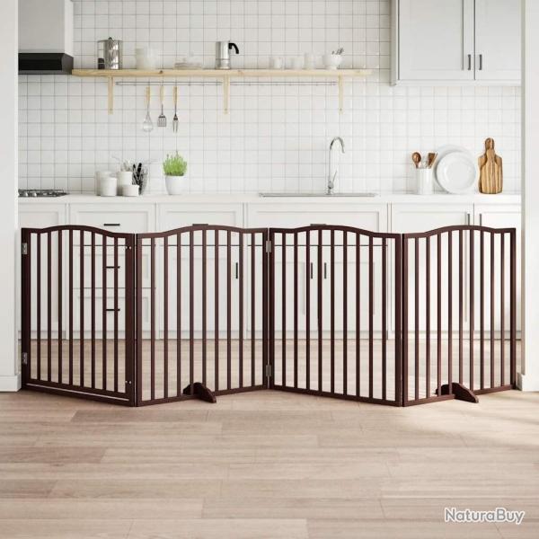 Barri�re pour chiens avec porte 4 panneaux bois de peuplier