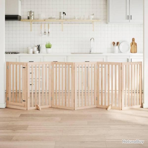 Barri�re pour chiens avec porte 6 panneaux bois de peuplier