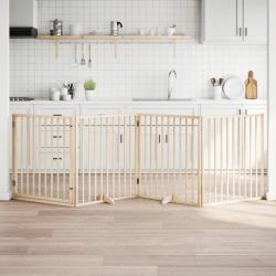 Barri&egrave;re pour chiens avec porte 4 panneaux bois de peuplier