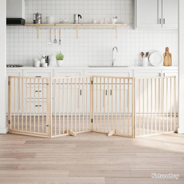 Barri�re pour chiens avec porte 4 panneaux bois de peuplier