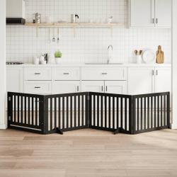 Barri&egrave;re pour chiens et porte 4 panneaux noir bois de peuplier