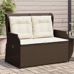 Banc inclinable de jardin avec coussins marron r&eacute;sine tress&eacute;e