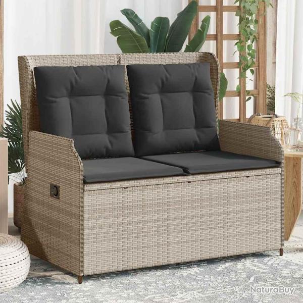 Banc inclinable de jardin et coussins gris clair r�sine tress�e