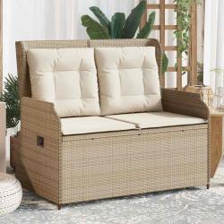 Banc inclinable de jardin avec coussins beige r&eacute;sine tress&eacute;e