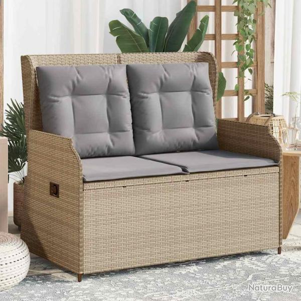 Banc inclinable de jardin avec coussins beige r�sine tress�e