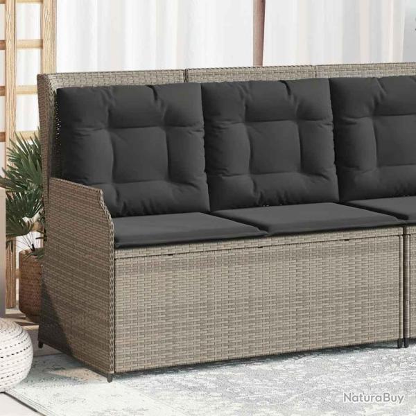 Banc inclinable de jardin et coussins gris clair r�sine tress�e
