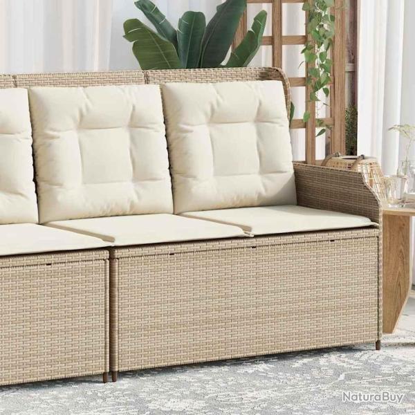 Banc inclinable de jardin avec coussins beige r�sine tress�e