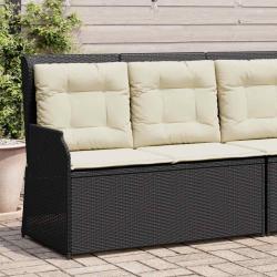 Banc inclinable de jardin avec coussins noir r&eacute;sine tress&eacute;e