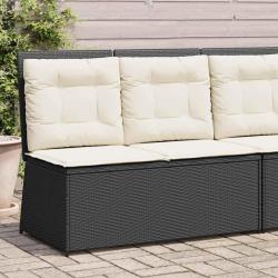 Banc inclinable de jardin avec coussins noir r&eacute;sine tress&eacute;e